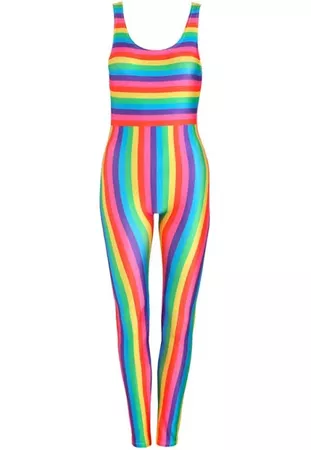 MingaLnd Rainbow Stripes Unitard Catsuit Jumpsuit Romper Top Womens Ladies Girls Tumblr Hipster Grunge Retro Vtg Indie Boho Swag Color Cute Goth