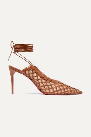 Tan + Roland Mouret Cage and Curry mesh and woven leather pumps | Christian Louboutin | NET-A-PORTER