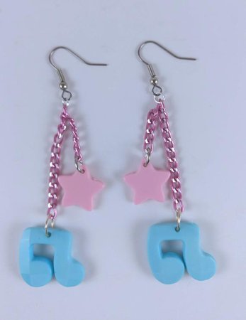Pink and blue music note and star dangle fish hook earrings | Etsy