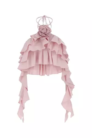 Blumarine pink Floral Appliqué Ruffle Detailed halter top