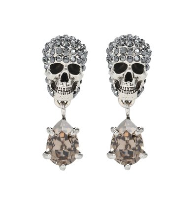 Alexander McQueen - Silver-toned skull earrings with rhinestones | Mytheresa