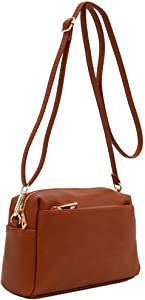 Small Triple Zip Crossbody Bag (Saddle Brown): Handbags: Amazon.com