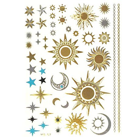 Amazon.com : Allydrew Large Metallic Gold Silver and Black Body Art Temporary Tattoos, Sun, Moon, Stars : Beauty