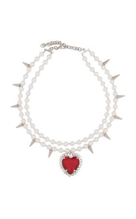 Spiked Pearl, Crystal Heart Necklace By Alessandra Rich | Moda Operandi