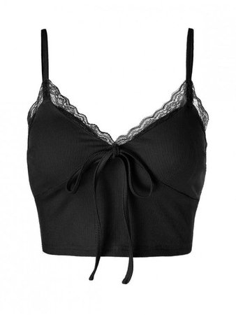 Lace Insert Bowknot Crop Camisole In BLACK