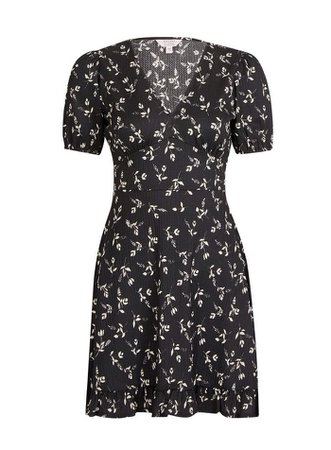PETITE Black Floral Print Fit And Flare Dress | Miss Selfridge
