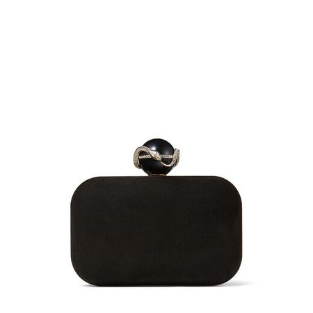 Black Suede Clutch Bag with Serpent Ball Clasp| CLOUD | Spring Summer '20 | JIMMY CHOO
