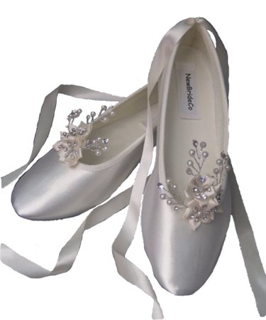NewBrideCo Ivory Ballet Slippers with Crystals and Pearls