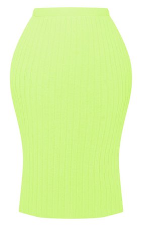 Plus Neon Lime Knitted Ribbed Midi Skirt | PrettyLittleThing USA