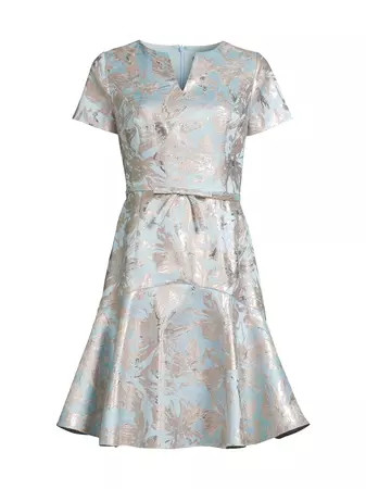Shop Shani Floral Metallic Jacquard Flounce Midi-Dress | Saks Fifth Avenue