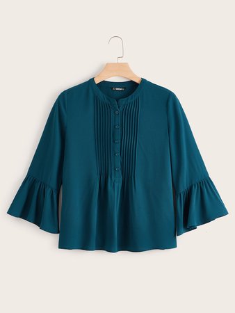 Pleated Front Flounce Sleeve Blouse | SHEIN