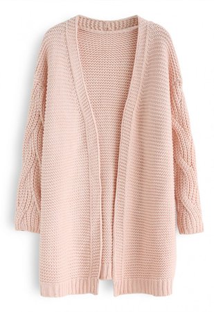 Cable Sleeves Knit Cardigan in Pink - NEW ARRIVALS - Retro, Indie and Unique Fashion
