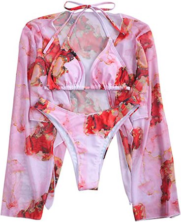 SweatyRocks Women's Swimsuit 3 Pieces Print Halter Bikini Swimsuit Bathing Suit : Clothing, Shoes & Jewelry
