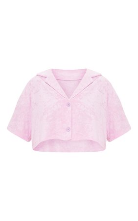 Pastel Pink Towelling Oversized Short Sleeve Crop Shirt | PrettyLittleThing USA