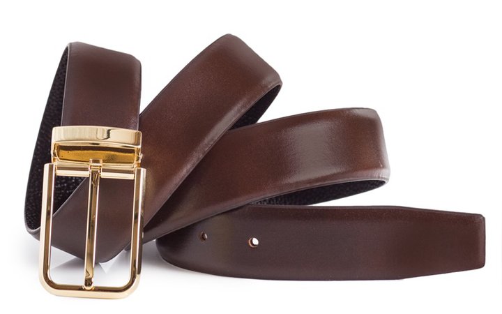 Mens Brown Dress Leather Belt Gold