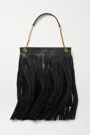 Black Grace large fringed leather and suede shoulder bag | SAINT LAURENT | NET-A-PORTER