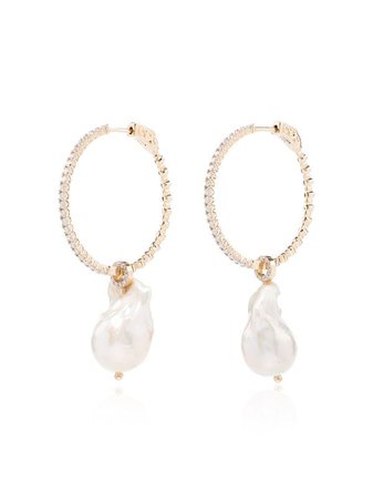 Mateo 14kt Gold Pearl Diamond Hoop Earrings - Farfetch