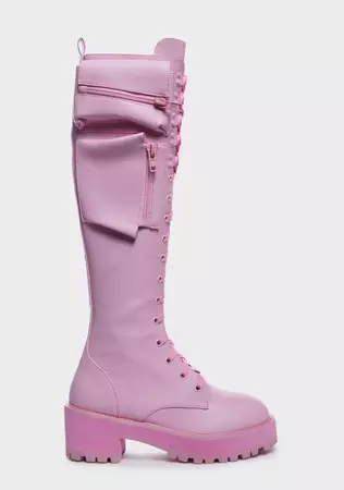 Sugar Thrillz Light Pink Obsidian Pocket Combat Boots – Dolls Kill
