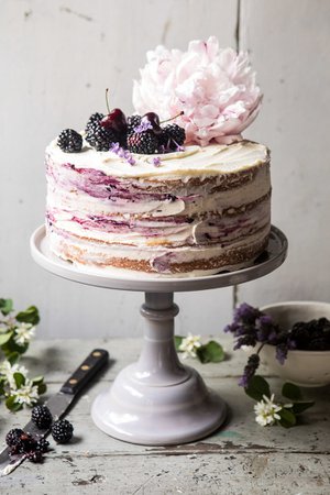 Blackberry Lavender Naked Cake with White Chocolate Buttercream. - Half Baked Harvest