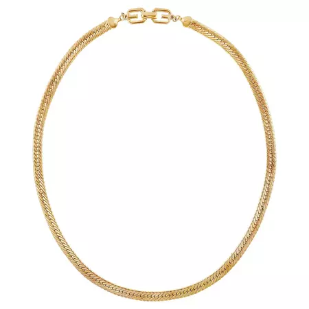 Givenchy Long Herringbone Chain Necklace with Logo Clasp, 1980s For Sale at 1stDibs