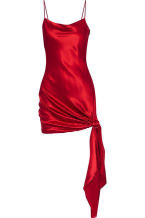 Cinq À Sept Ryder Knotted Silk-Satin Mini Dress In Red | ModeSens