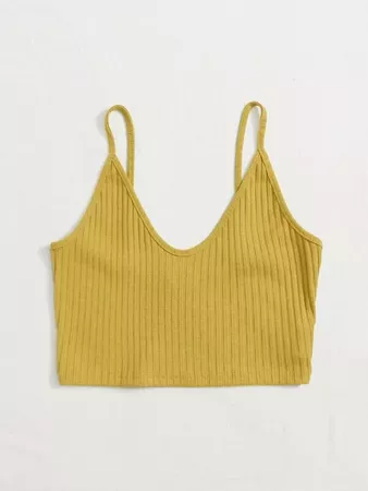 Rib-Knit Crop Cami Top | SHEIN USA yellow