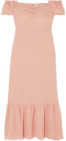 Butterfly Off-the-shoulder Tiered Crepe Dress - Blush