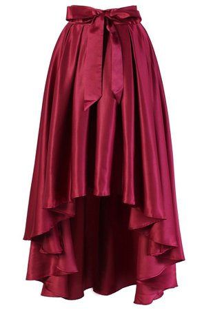 Bowknot Asymmetric Waterfall Skirt in Wine Red - Skirt - BOTTOMS - Retro, Indie and Unique Fashion