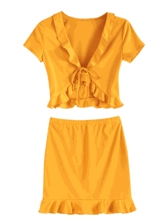 ZAFUL Ruffled Top and Fitted Skirt Set