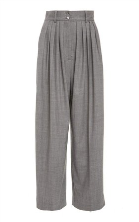Cropped Pleated Wool-Stretch Wide-Leg Pants