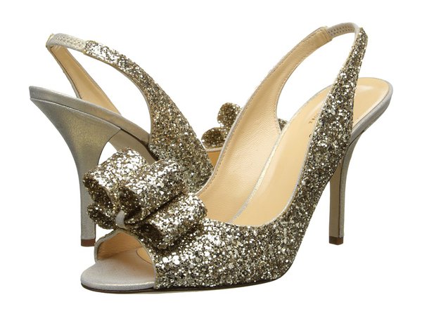 Kate Spade New York - Charm Heel (Platinum Glitter/Gold Liquid Suede) High Heels
