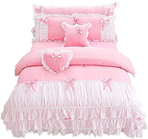 Amazon.com: Lotus Karen Shaggy Chic Ruffle 3-Piece Duvet Cover Set- 100% Cotton Girls Bedding with Cute Bow-Knots-Sweet Pink Princess Bed Set Twin Size(1Duvet Cover/2Pillowcases): Home & Kitchen