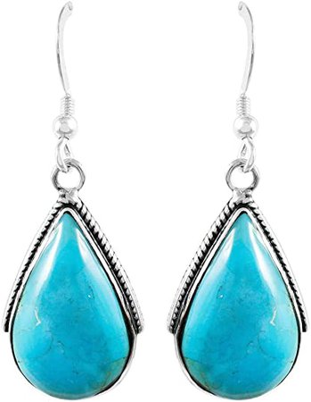 Amazon.com: Turquoise Earrings 925 Sterling Silver & Genuine Turquoise (Select style) (Teardrops): Clothing