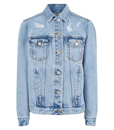 Girls Blue Ripped Oversized Denim Jacket | New Look
