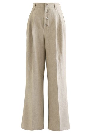 Buttons Closure Straight-Leg Pants in Linen - Retro, Indie and Unique Fashion