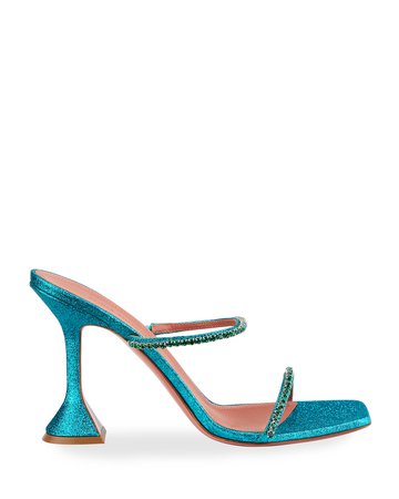 Amina Muaddi Gilda 95mm Glitter Pedestal Sandals | Neiman Marcus