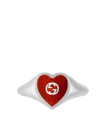 Shop silver & red Gucci Interlocking G heart ring with Express Delivery - Farfetch