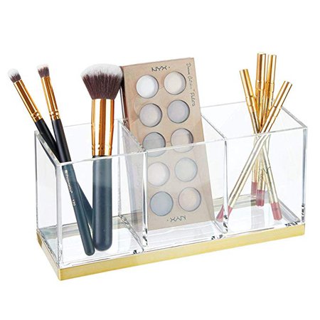 Amazon.com: mDesign Plastic Makeup Organizer Caddy Bin with 3 Sections for Bathroom Vanity Countertops or Cabinet: Stores Makeup Brushes, Eye and Lip Pencils, Lipstick, Lip Gloss, Concealers - Clear/Rose Gold: Home & Kitchen