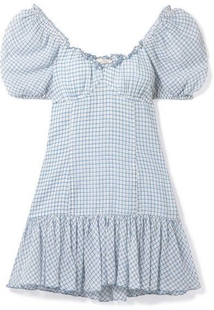 Catalina Off-the-shoulder Checked Cotton-voile Mini Dress - Blue