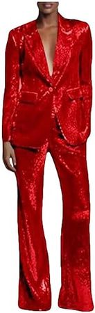 Amazon.com: Women's Sequined Fashion Suit Set One Button 2 Piece Wedding Tuxedos Blazer Pants Prom Party Outfit : Clothing, Shoes & Jewelry