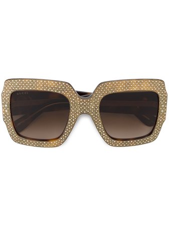 Gucci Eyewear Rhinestone Embellished Sunglasses 4686083HB29 Brown | Farfetch