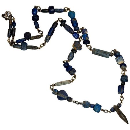 Ancient Lapis Bead Necklace For Sale at 1stdibs