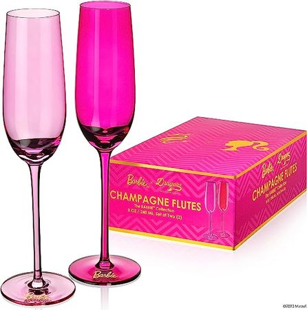 Amazon.com | Dragon Glassware x Barbie Champagne Flutes, Pink and Magenta Crystal Glass, Mimosa and Cocktail Glasses, 8 oz Capacity, Set of 2: Champagne Glasses