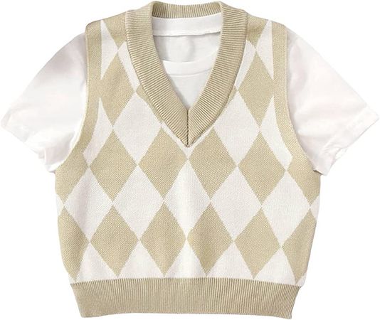 Amazon.com: SHENHE Girl's Plaid Argyle Print V Neck Sleeveless Knitwear Pullover Sweater Vest Tops Green and White 10Y : Clothing, Shoes & Jewelry