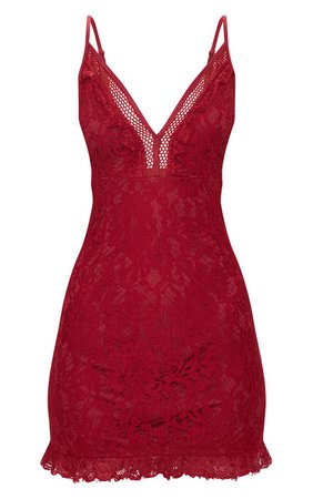 Burgundy Strappy Lace Shift Dress | PrettyLittleThing USA