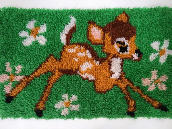 Vintage Bambi Latch Hook Rug Prancing Fawn With Daisies | Etsy