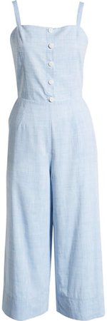 1901 Button Front Cotton Chambray Jumpsuit (Regular & Petite) | Nordstrom