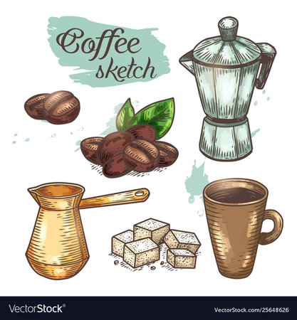 Coffee beans and cup cezve or ibrik coffeeshop Vector Image