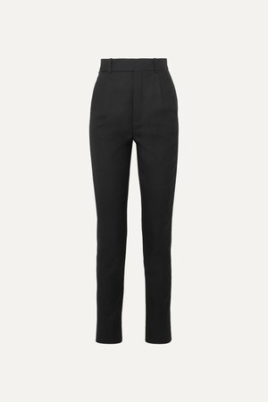 Black Metallic-trimmed wool-twill straight-leg pants | SAINT LAURENT | NET-A-PORTER