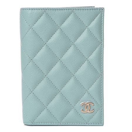 CHANEL Caviar Quilted Passport Holder Blue 484686 | FASHIONPHILE